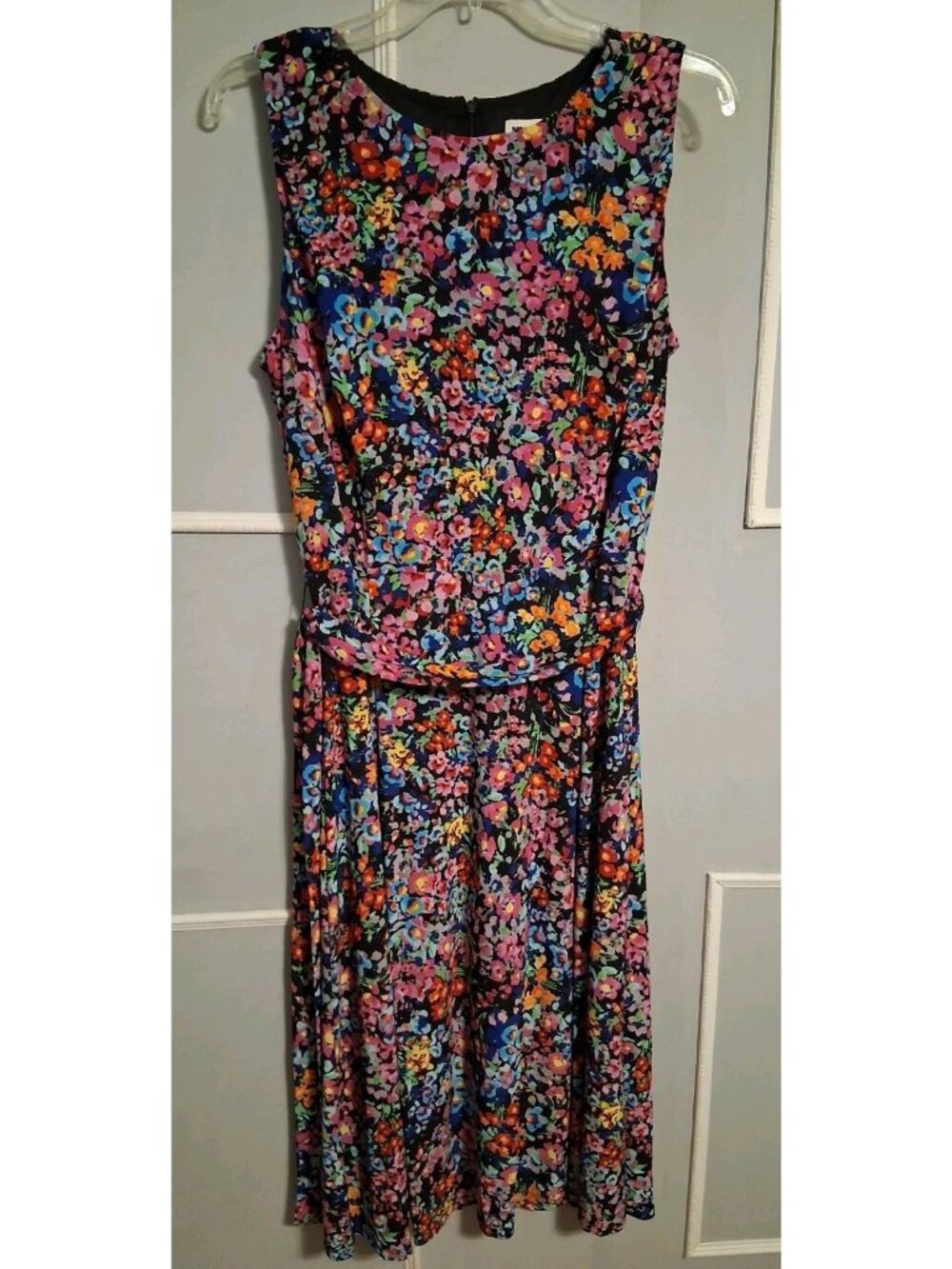 Anne Klein Womens Multicolor Floral Sleeveless Belted Sheath Dress Size 14